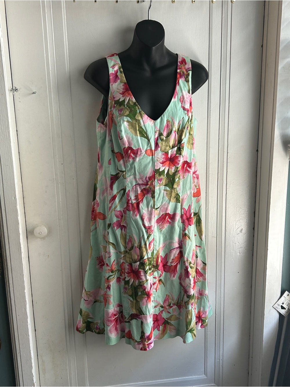 Chaps Mint Green Dress with Pink Floral Print